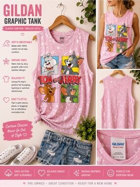 Gildan Pink Tom and Jerry Graphic Tank Top